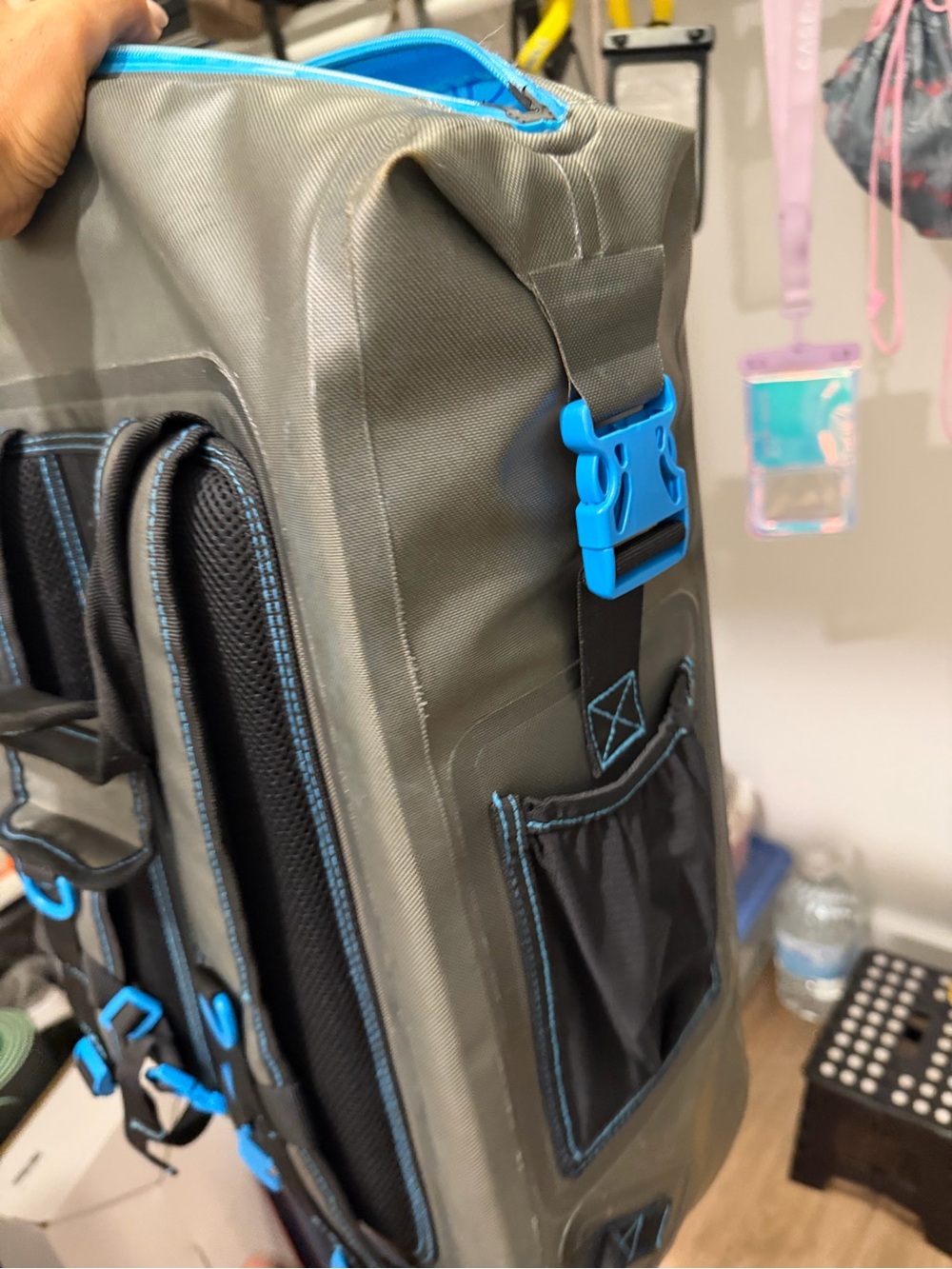 Magellan Olive Green and Bright Blue Men’s Water-Resistant Roll-Top Backpack